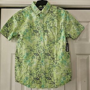 Massive Men's Green Hawaiian Short Sleeve Casual Button Down Shirt Size Small